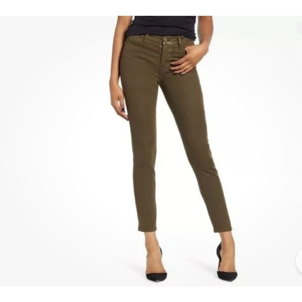 Frame Le High Skinny Coated Jeans Military Green size 25 cotton stretch